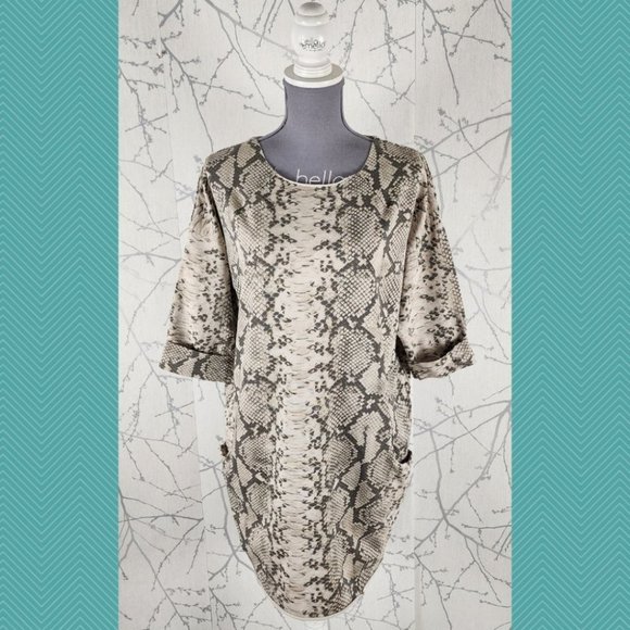 Wi & Co Beige Snakeskin Printed Cotton Blend Tunic Dress - Picture 1 of 4